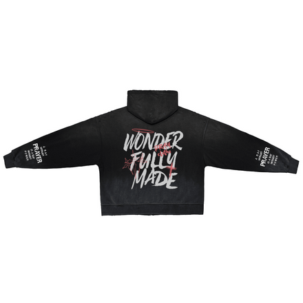 "WONDERFULLY MADE" Distressed Dystopian Unisex Zip-Up Hoodie