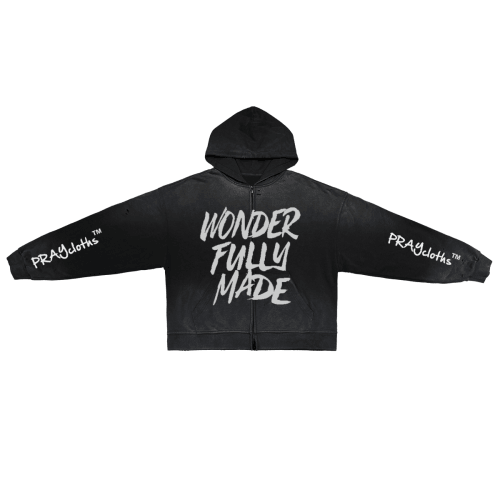 "WONDERFULLY MADE" Distressed Dystopian Unisex Zip-Up Hoodie