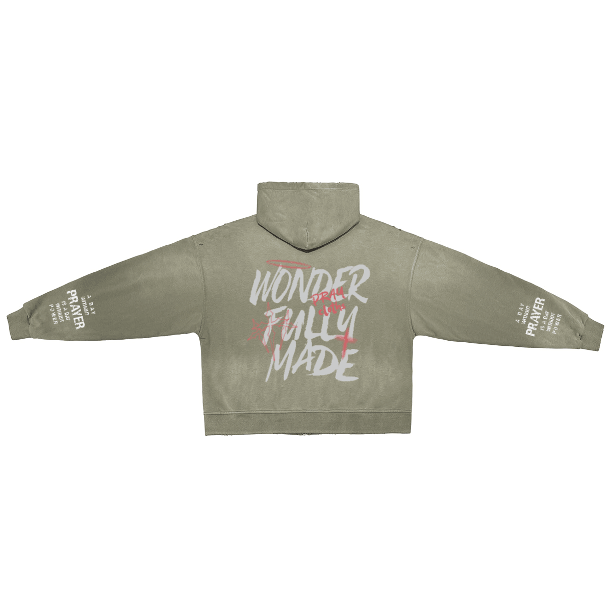 "WONDERFULLY MADE" Distressed Dystopian Unisex Zip-Up Hoodie