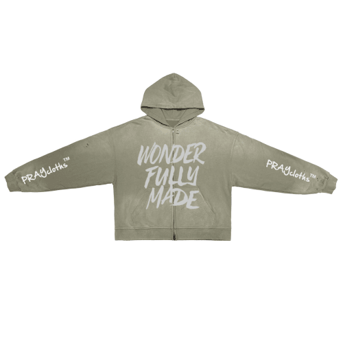 "WONDERFULLY MADE" Distressed Dystopian Unisex Zip-Up Hoodie