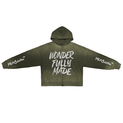 "WONDERFULLY MADE" Distressed Dystopian Unisex Zip-Up Hoodie
