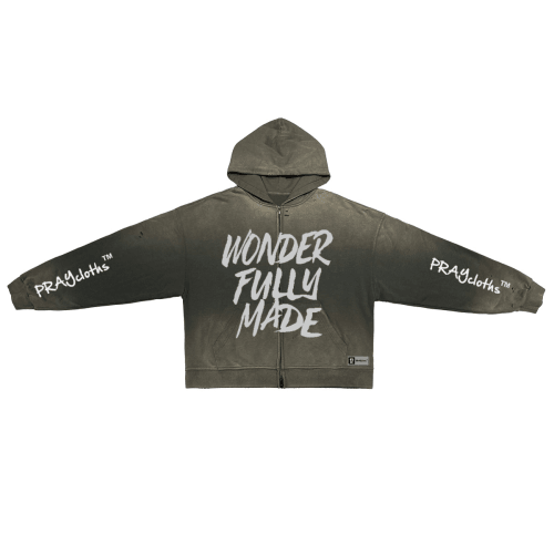 "WONDERFULLY MADE" Distressed Dystopian Unisex Zip-Up Hoodie